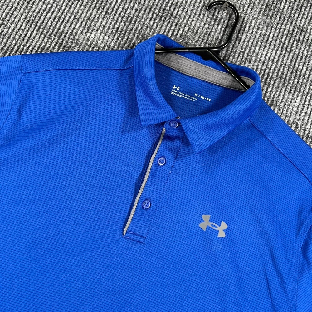 Under Armour Polo Shirt Mens XL Extra Large Blue Short Sleeve Loose Fit Heat